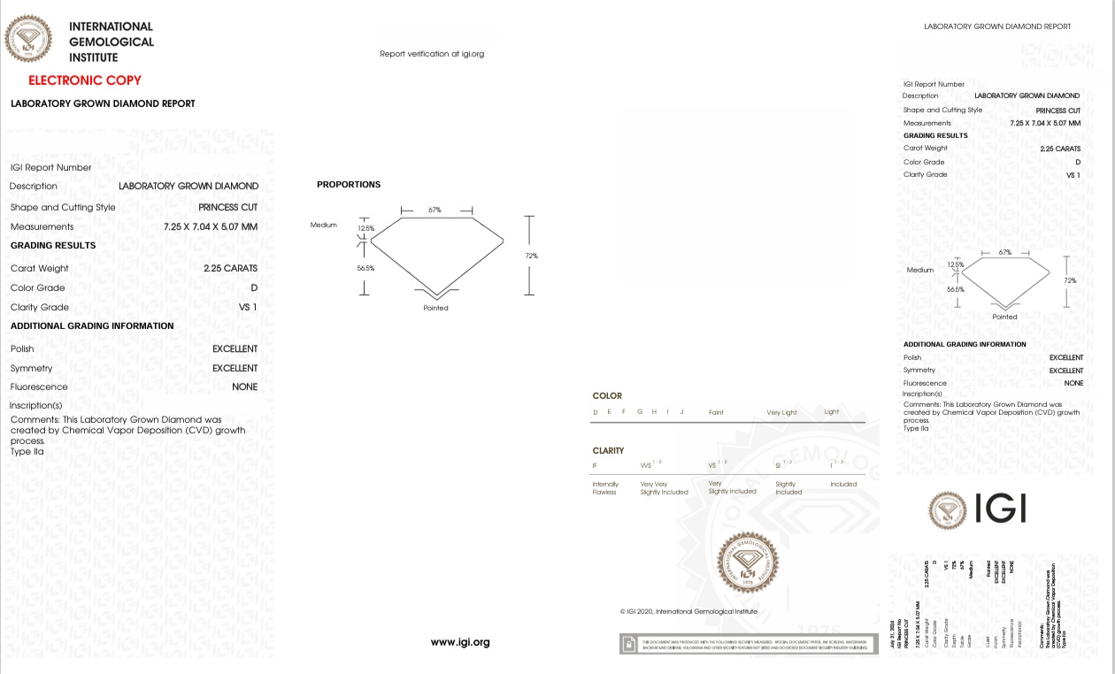 DP88 - X-115-1071 Princess Diamond IGI Lab - Grown 2.25 Carat