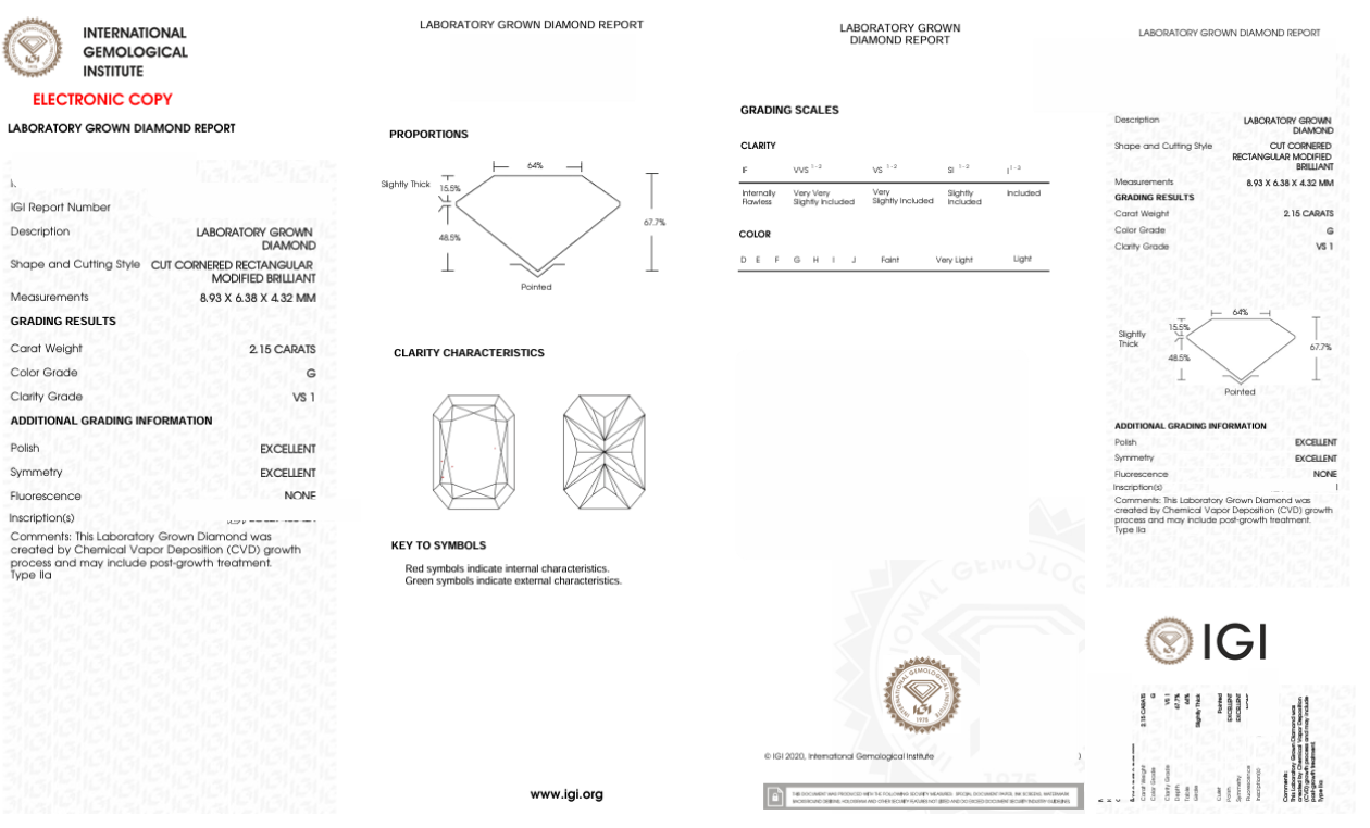 DRT87 - 1236-J Radiant Diamond IGI Lab - Grown 2.33 Carat