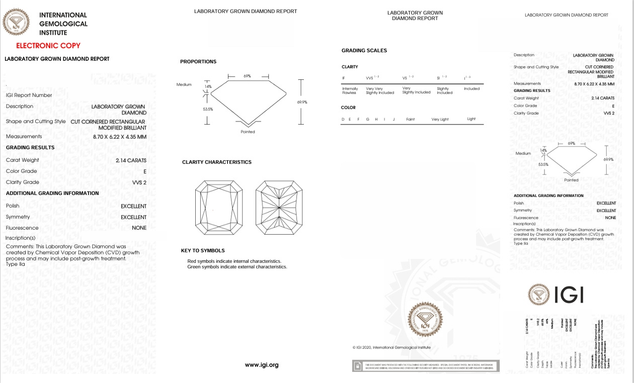 DRT89 - X-114-083 Radiant Diamond IGI Lab - Grown 2.14 Carat