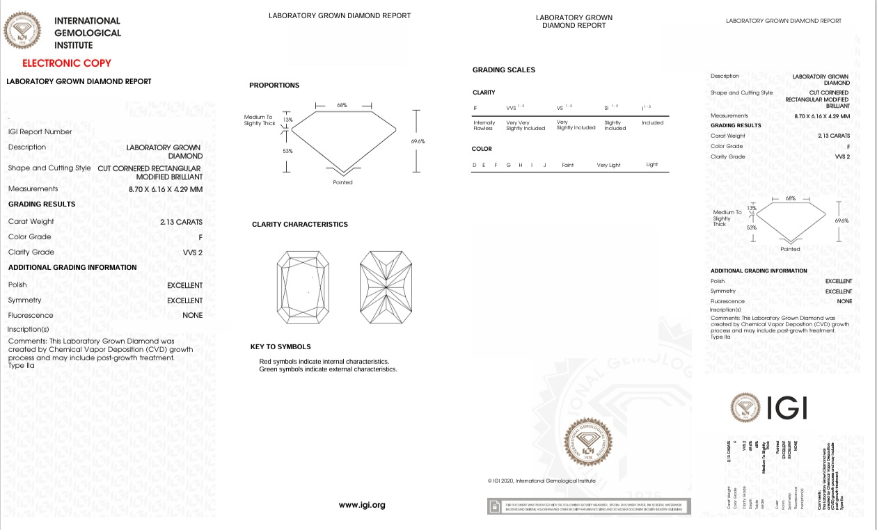 DRT90 - X-99-394 Radiant Diamond IGI Lab - Grown 2.14 Carat