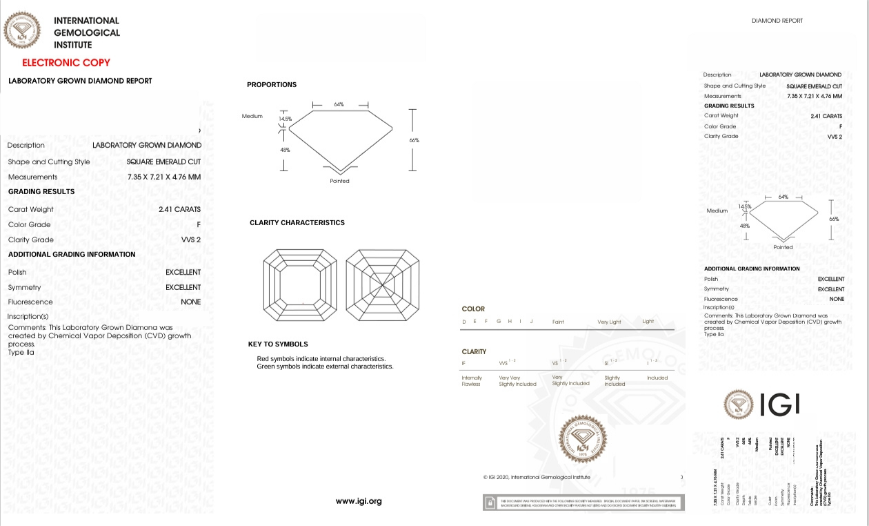 DAR93 - X-99-085 Asscher Diamond IGI Lab- Grown 2.41 Carat