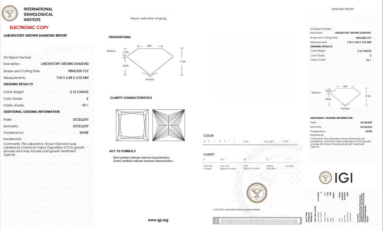 DP95 - X-98-618 Princess Diamond IGI Lab - Grown 2.15 Carat