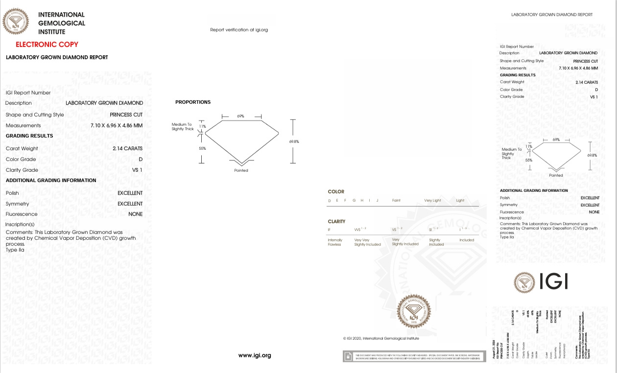 DP96 - X-111-343 Princess Diamond IGI Lab - Grown 2.14 Carat