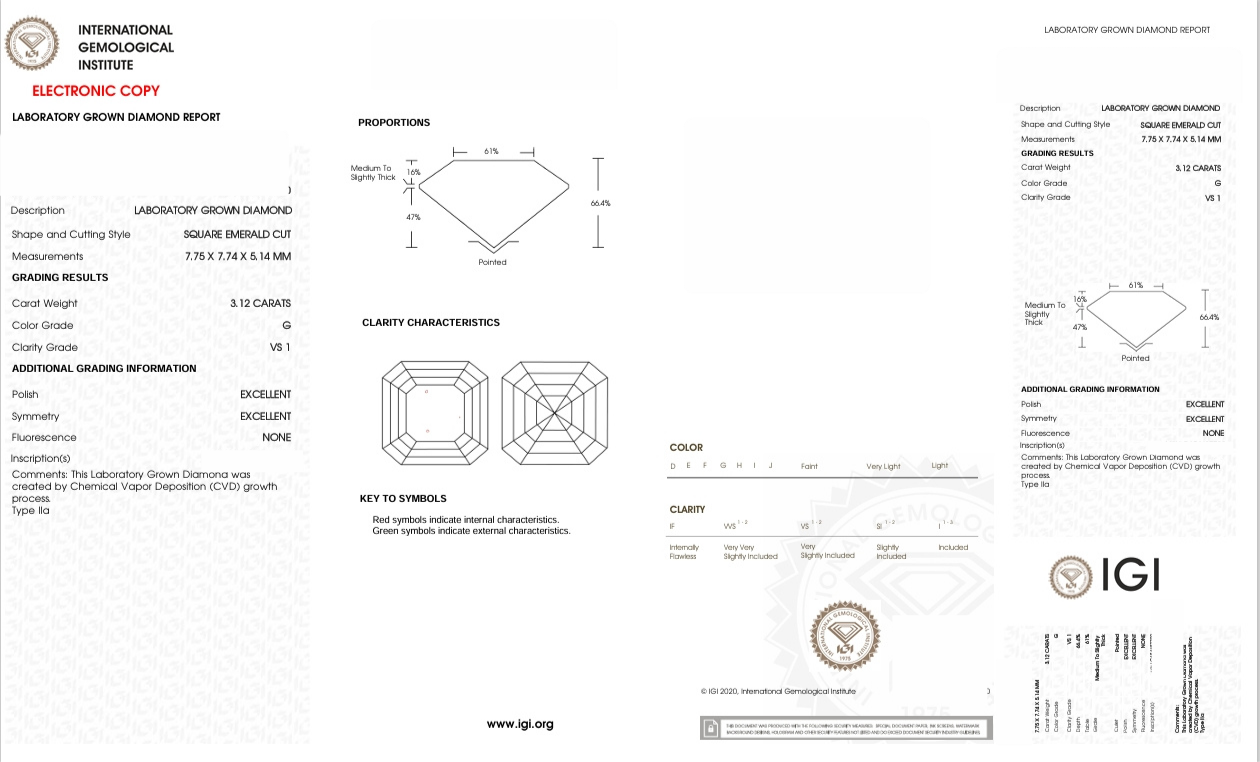 DAR9 - X-116-392 Asscher Diamond IGI Lab- Grown 3.12 Carat
